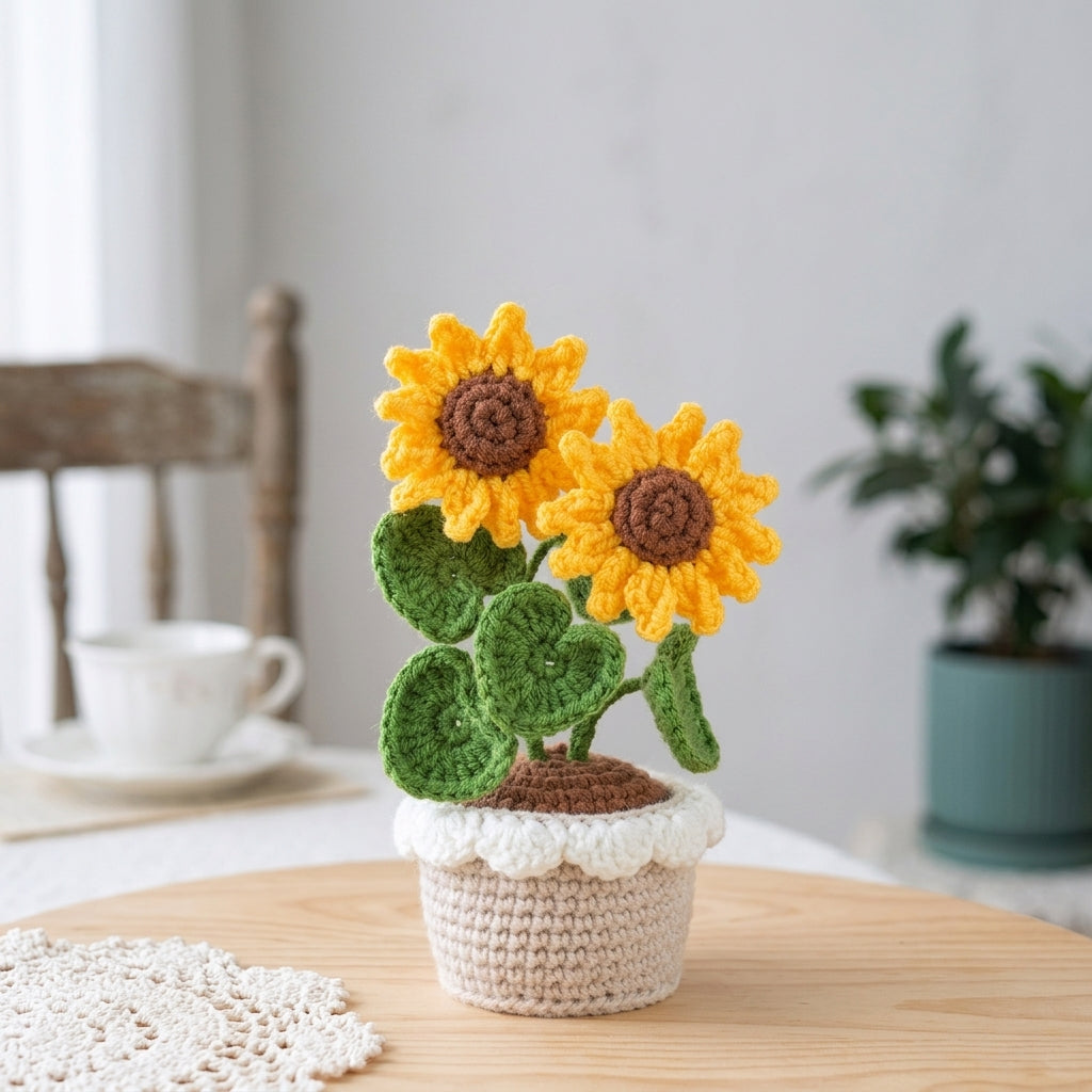 Crochet Sunflower Pot Pattern, Cute Floral Plant PDF Free Gift