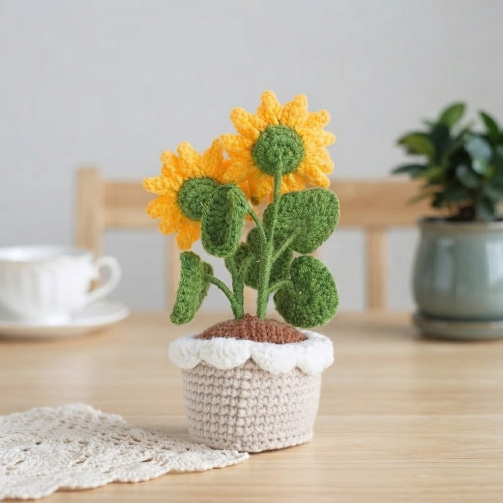 Crochet Sunflower Pot Pattern, Cute Floral Plant PDF Free Gift