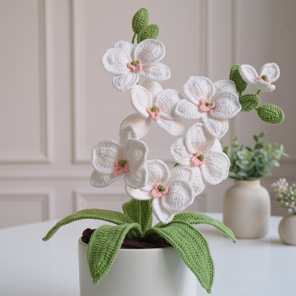 Crochet Orchid Flower Pattern, Handmade Floral Bouquet PDF Free Gift