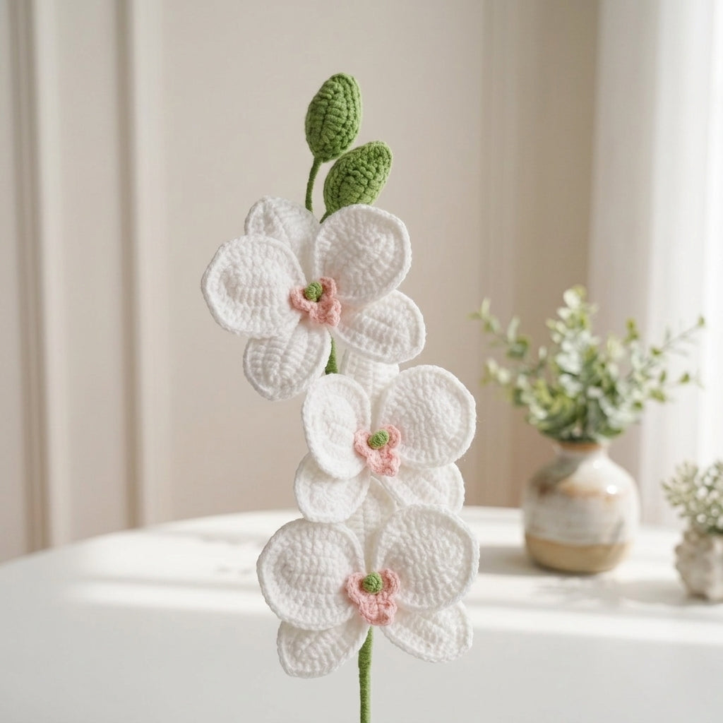 Crochet Orchid Flower Pattern, Handmade Floral Bouquet PDF Free Gift