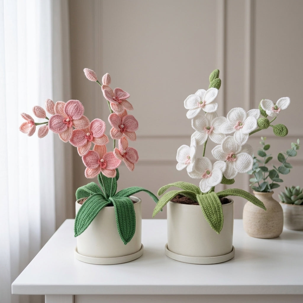 Crochet Orchid Flower Pattern, Handmade Floral Bouquet PDF Free Gift