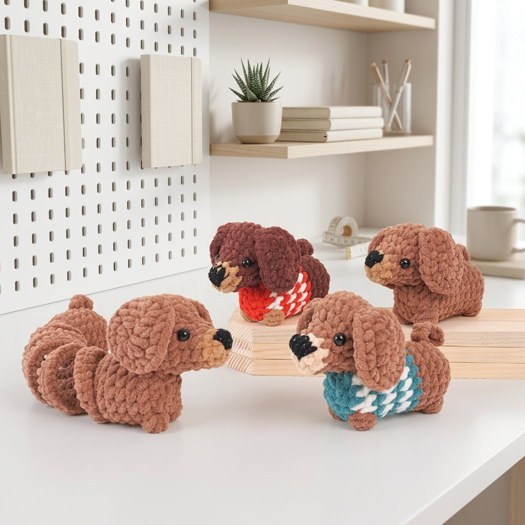 Dachshund Puppy Crochet Pattern, Springy Dog Amigurumi PDF Free Gift