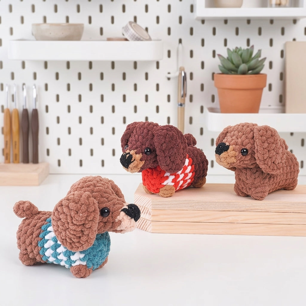 Dachshund Puppy Crochet Pattern, Springy Dog Amigurumi PDF Free Gift