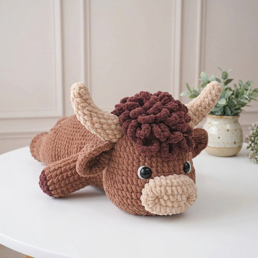 Highland Cow Crochet Pattern, Cute Farm Animal Amigurumi PDF Free Gift