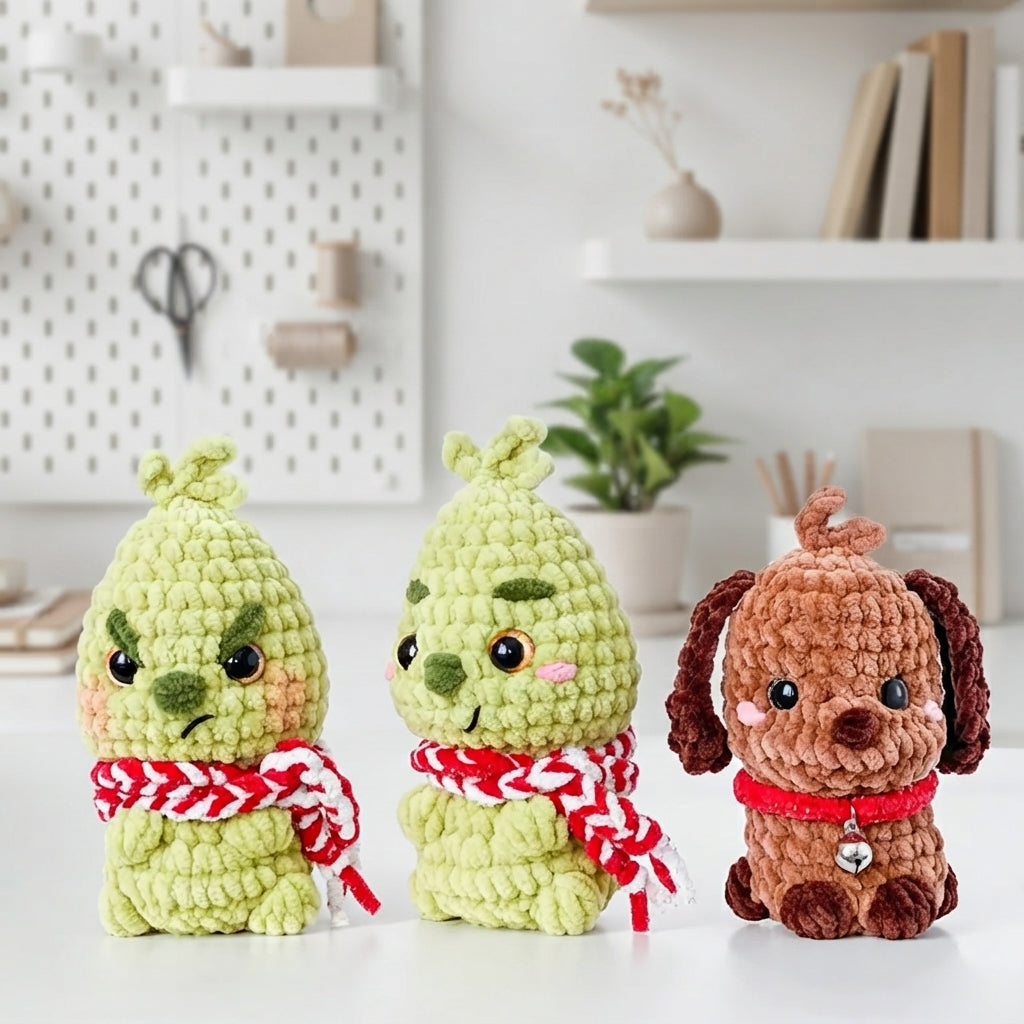 Mini Grinch Amigurumi Crochet Pattern, Christmas Plush PDF Free Gift