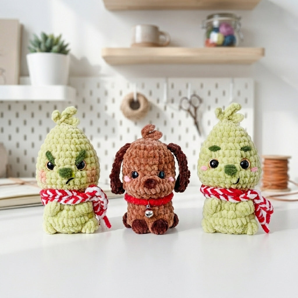 Mini Grinch Amigurumi Crochet Pattern, Christmas Plush PDF Free Gift