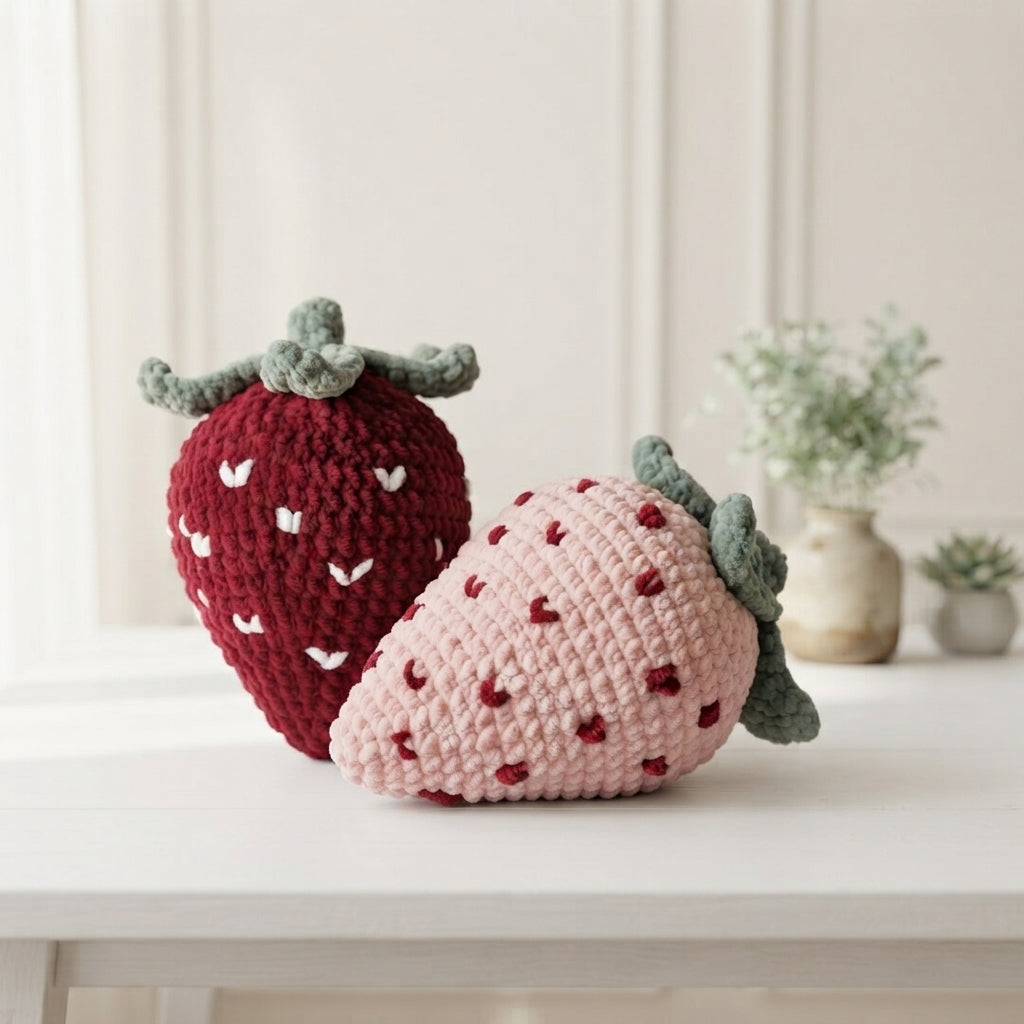 Free Strawberry Crochet Pattern, Jumbo Fruit Pillow Plush PDF Download