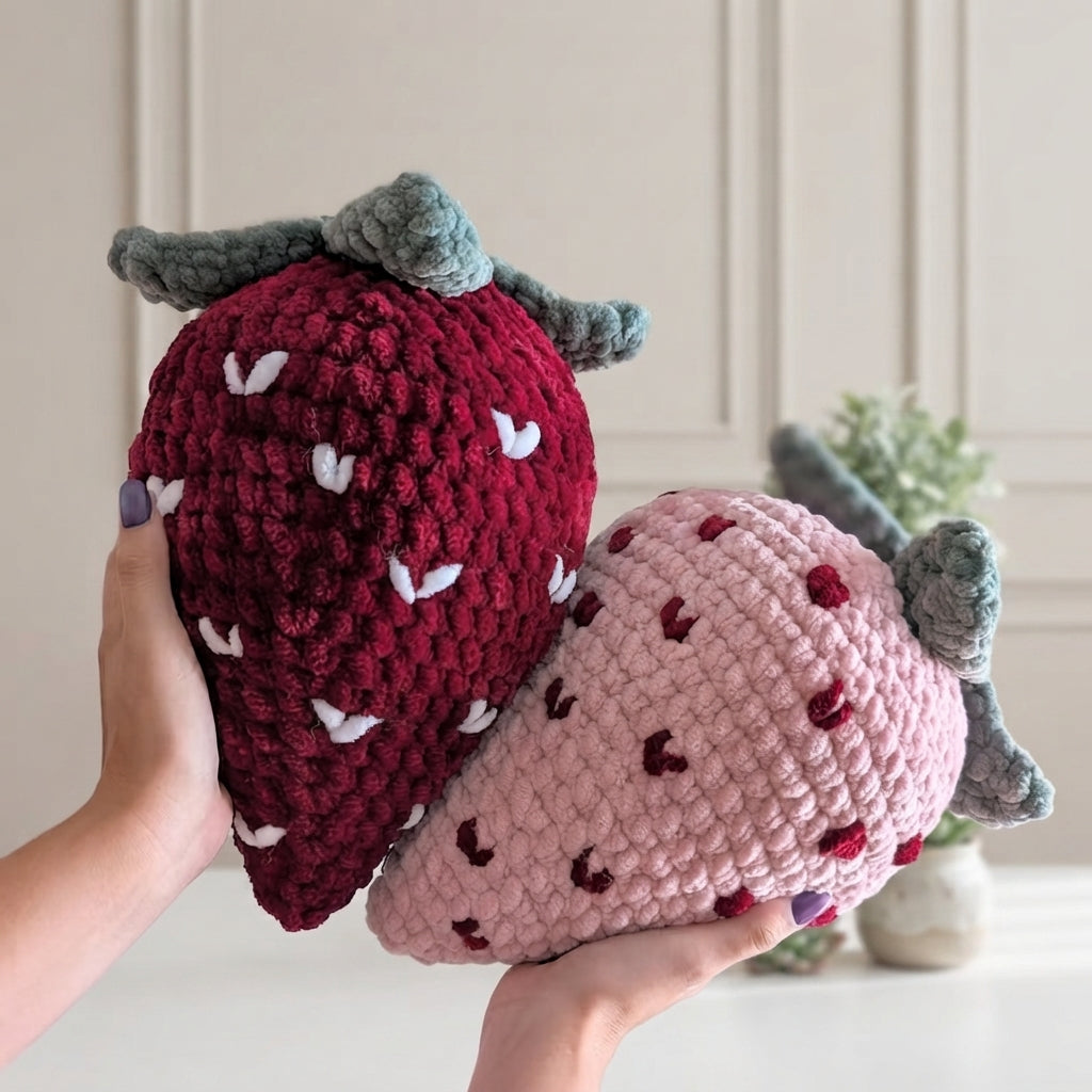 Free Strawberry Crochet Pattern, Jumbo Fruit Pillow Plush PDF Download