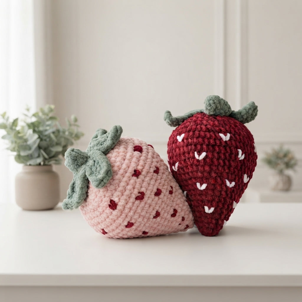Free Strawberry Crochet Pattern, Jumbo Fruit Pillow Plush PDF Download