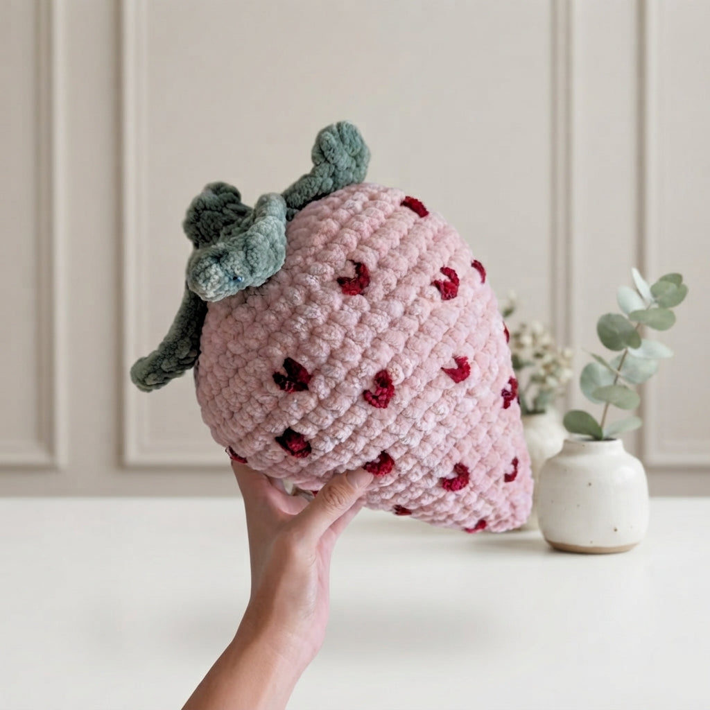 Free Strawberry Crochet Pattern, Jumbo Fruit Pillow Plush PDF Download