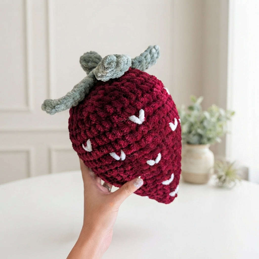 Free Strawberry Crochet Pattern, Jumbo Fruit Pillow Plush PDF Download