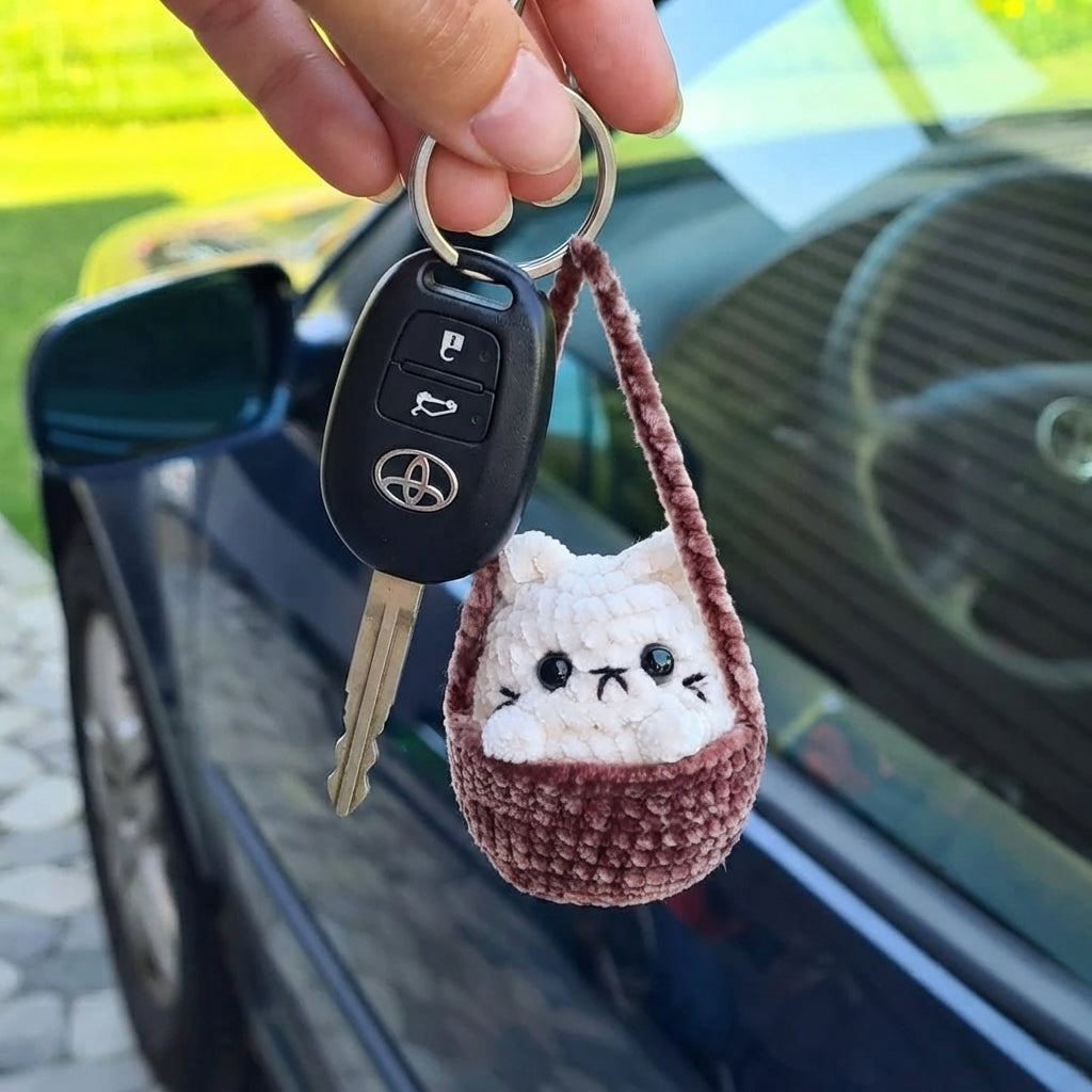 Cozy Cats Crochet Pattern, Cute Kitty Basket Keychain PDF Free Gift