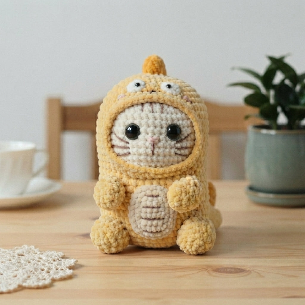 Dinosaur Cat Crochet Pattern PDF, Dino Kitty Amigurumi, Cute Cat in Dinosaur Costume