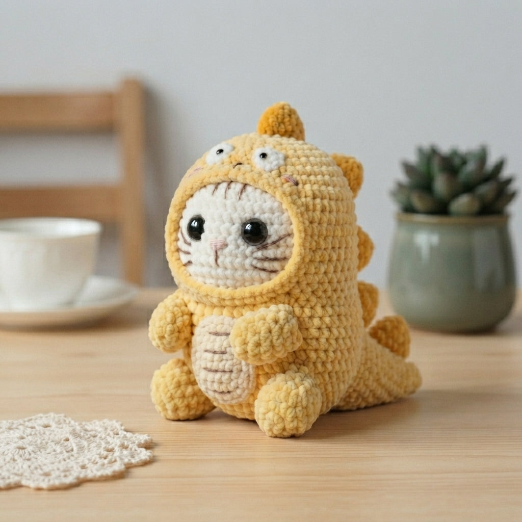 Dinosaur Cat Crochet Pattern PDF, Dino Kitty Amigurumi, Cute Cat in Dinosaur Costume