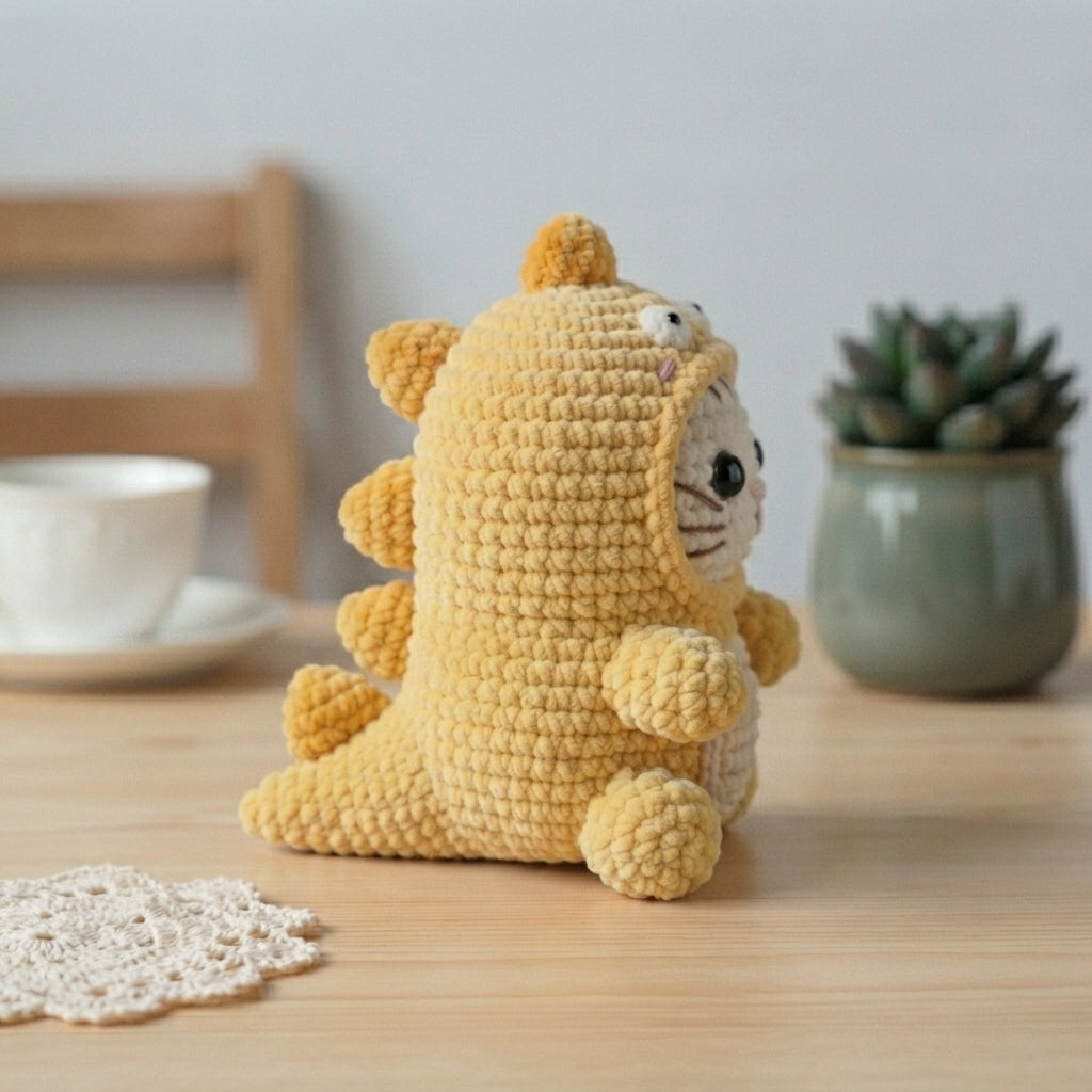 Dinosaur Cat Crochet Pattern PDF, Dino Kitty Amigurumi, Cute Cat in Dinosaur Costume