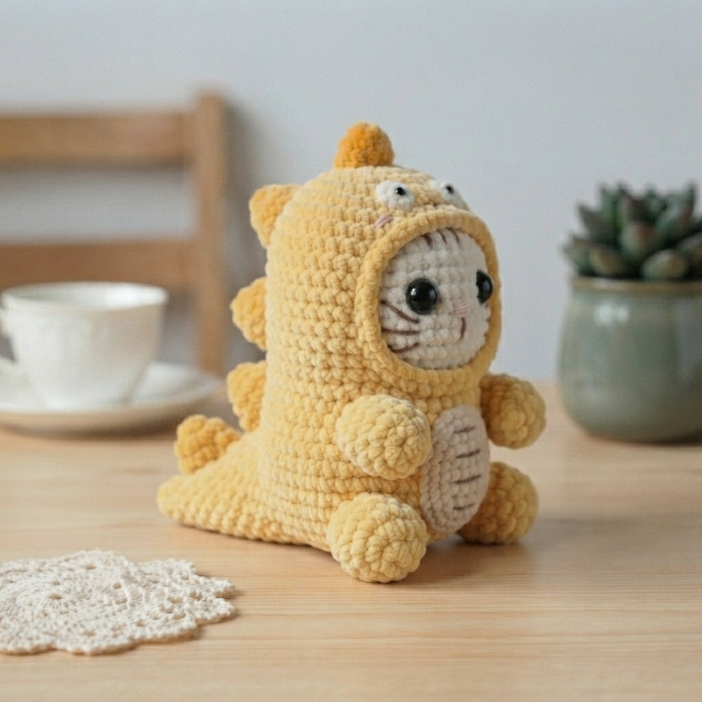Dinosaur Cat Crochet Pattern PDF, Dino Kitty Amigurumi, Cute Cat in Dinosaur Costume