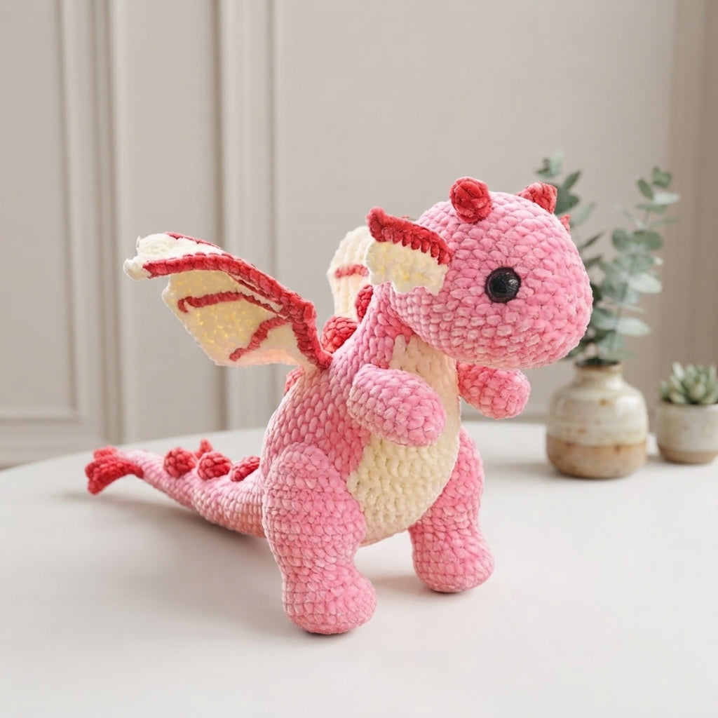 Rosie the Dragon Crochet Pattern, Cute Pink Fantasy Plush PDF Free Gift