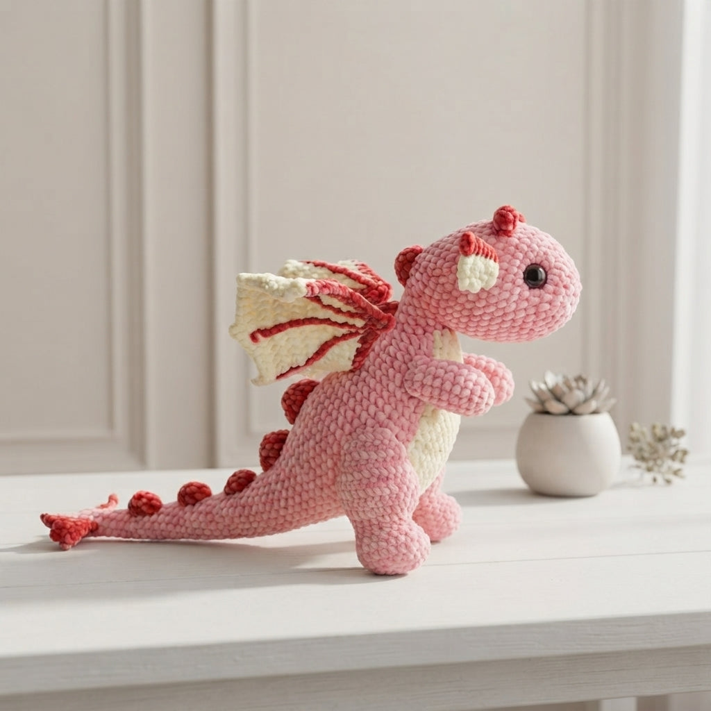 Rosie the Dragon Crochet Pattern, Cute Pink Fantasy Plush PDF Free Gift