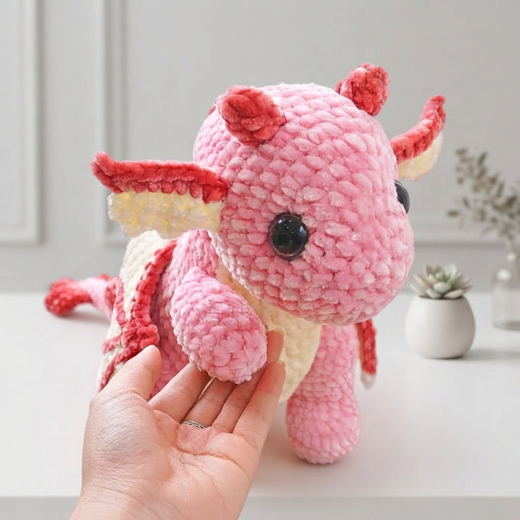 Rosie the Dragon Crochet Pattern, Cute Pink Fantasy Plush PDF Free Gift
