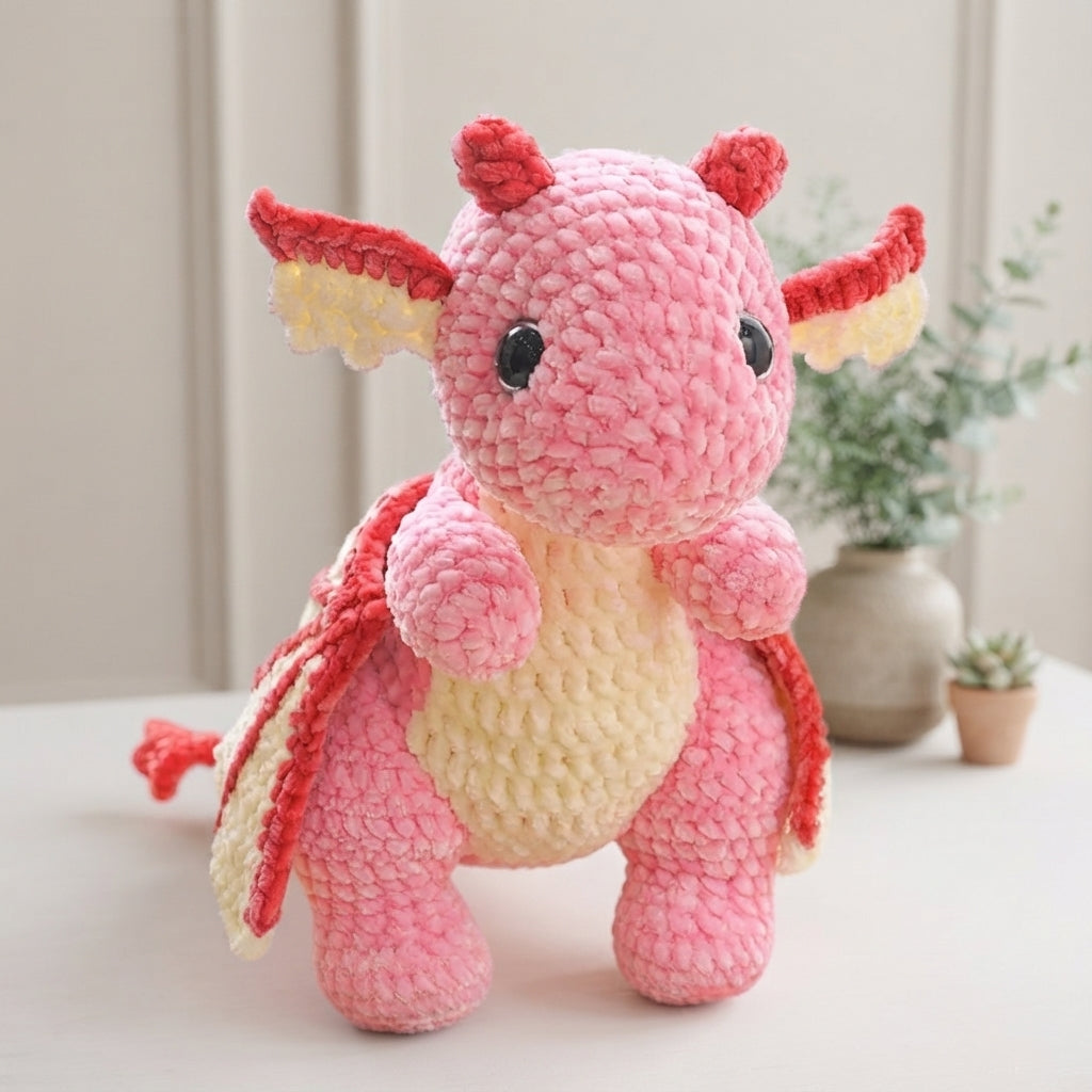 Rosie the Dragon Crochet Pattern, Cute Pink Fantasy Plush PDF Free Gift