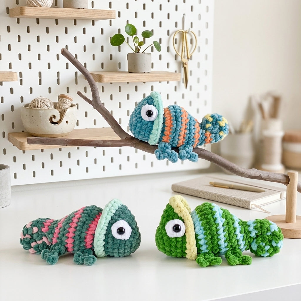 Free Mini Chameleon Crochet Pattern, Colorful Amigurumi Plush PDF Download