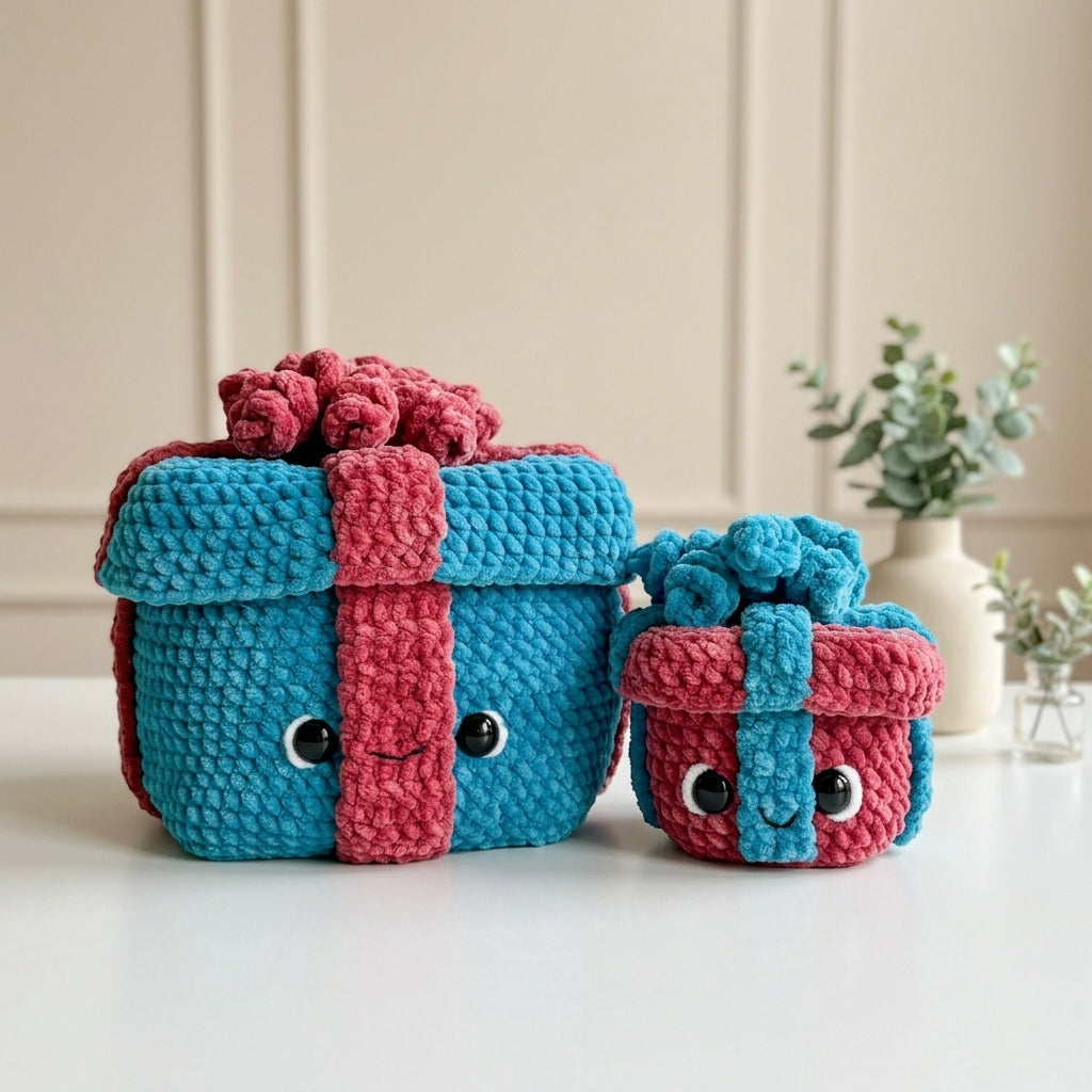 Free Christmas Present Crochet Pattern, Big & Mini Gift Box Amigurumi PDF Download