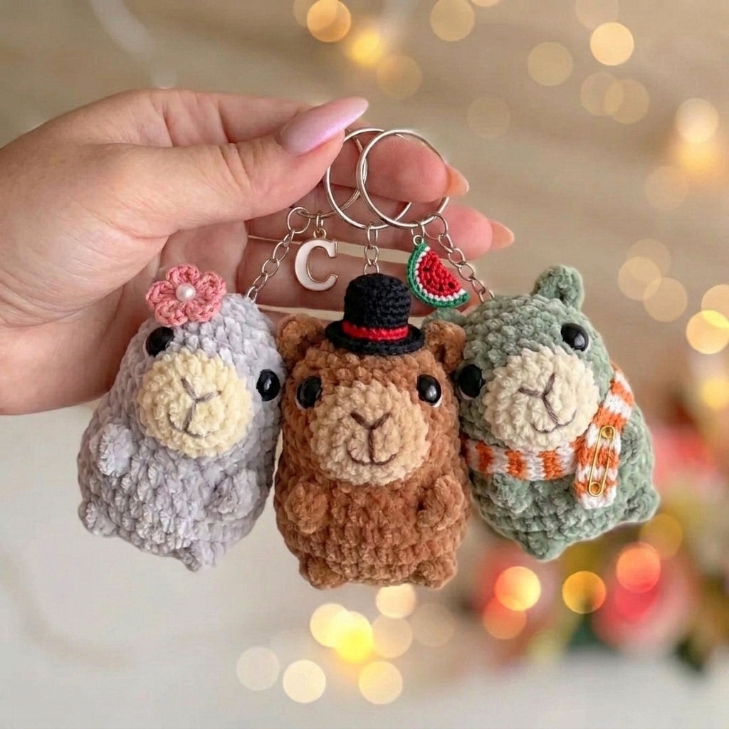 Capybara Keychain Crochet Pattern Bundle – 3 Mini Amigurumi Bag Charm PDF Patterns