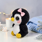 Cute Penguin Crochet Pattern PDF – Amigurumi Penguin Plush with Pink Bow