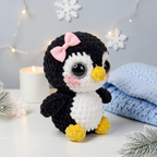 Cute Penguin Crochet Pattern PDF – Amigurumi Penguin Plush with Pink Bow