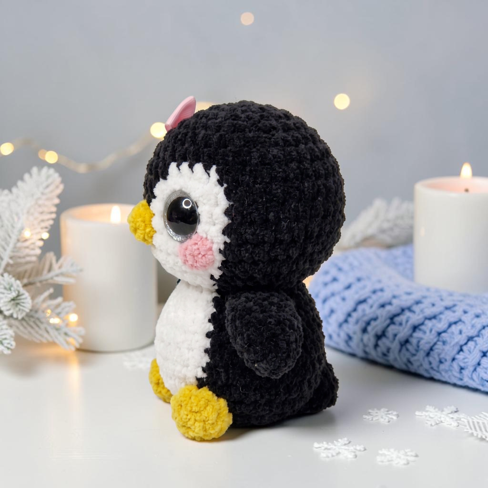 Cute Penguin Crochet Pattern PDF – Amigurumi Penguin Plush with Pink Bow