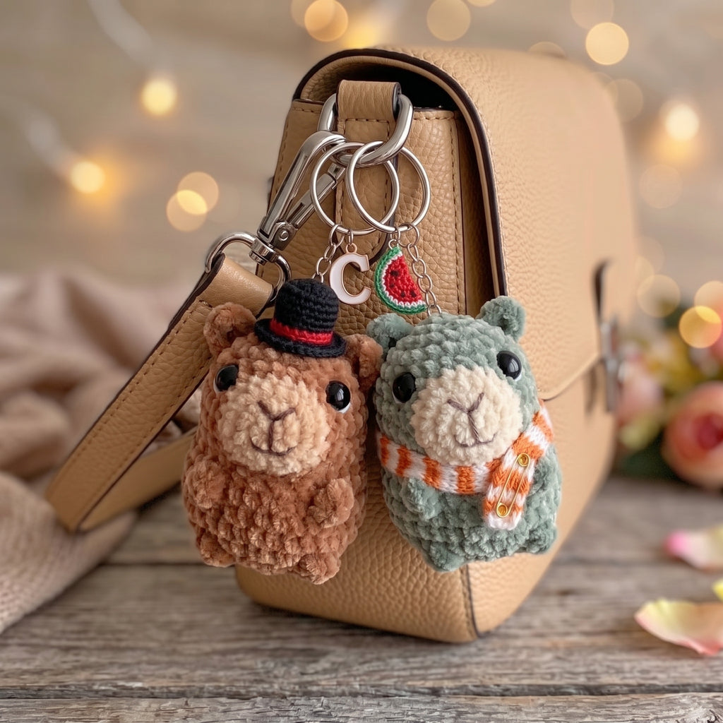 Capybara Keychain Crochet Pattern Bundle – 3 Mini Amigurumi Bag Charm PDF Patterns