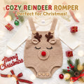 Crochet Reindeer Baby Romper, Handmade Christmas Overalls, Newborn Photo Prop, Baby’s First Christmas Outfit, Holiday Baby Gift