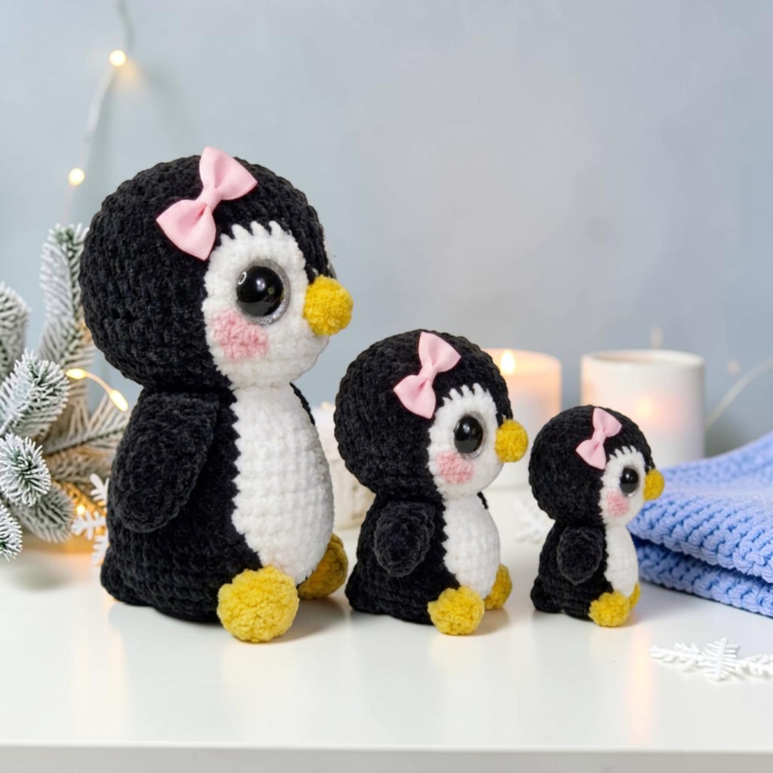 Cute Penguin Crochet Pattern PDF – Amigurumi Penguin Plush with Pink Bow