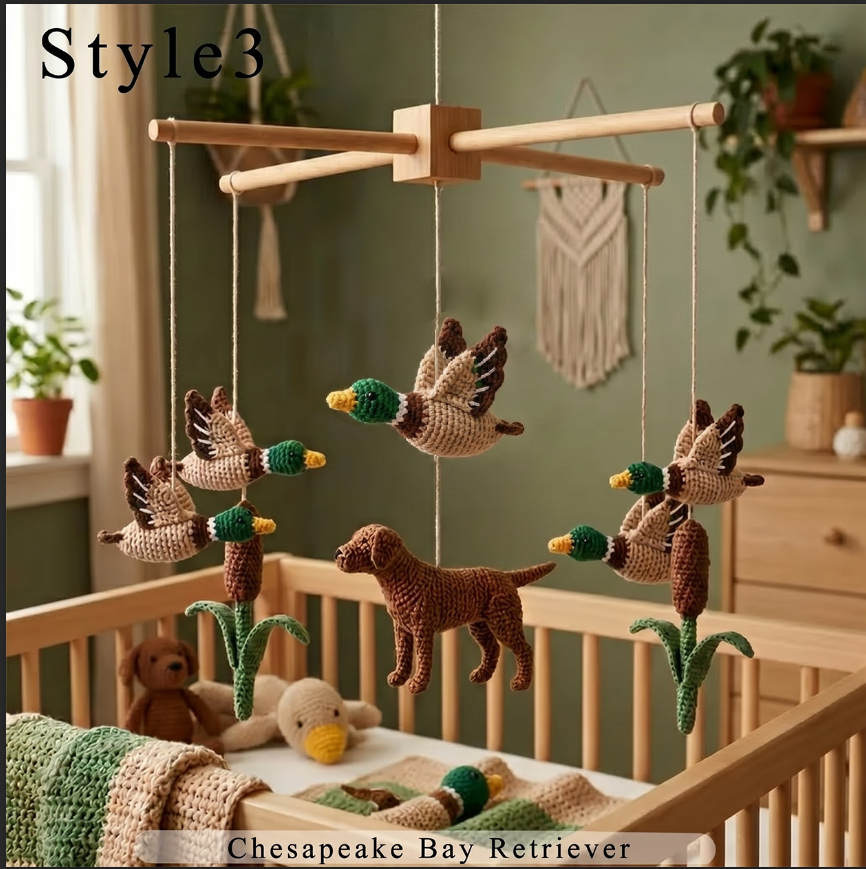Handmade Dog Hunting Baby Mobile, Duck Hunting Crochet