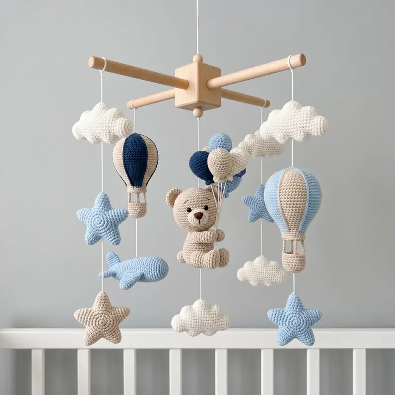 Crochet Teddy Bear Baby Mobile, Baby Dream Gift