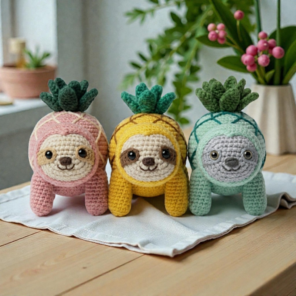 Pineapple Sloth Crochet Pattern PDF, Cute Sloth Amigurumi, Crochet Sloth Toy,