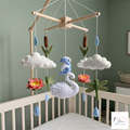 Serene Pond Felt Baby Mobile, Handmade Swan Crib Hanging with Lotus Flowers, Dragonflies and Raindrops