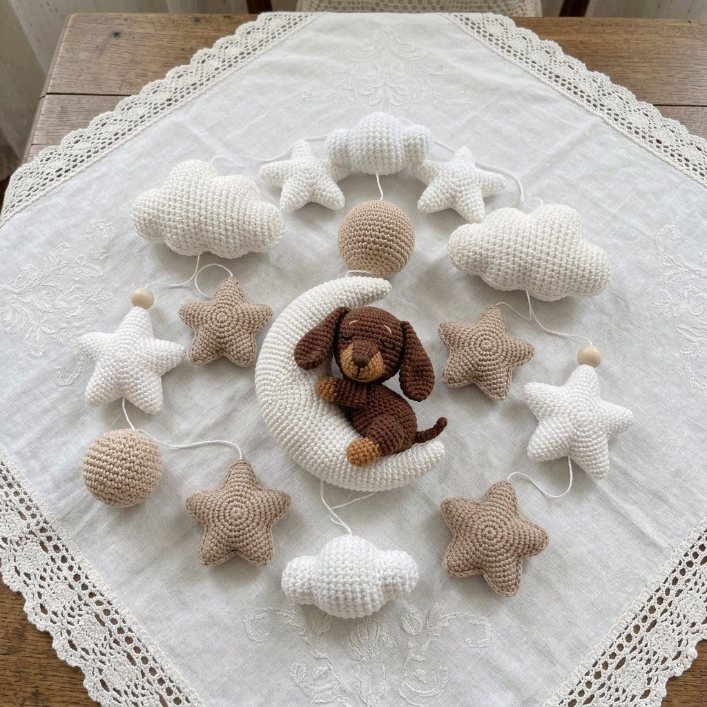 Personalized Dog Crochet Baby Mobile, Custom Color Nursery Decor
