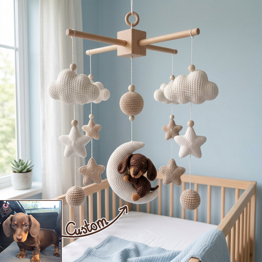 Personalized Dog Crochet Baby Mobile, Custom Color Nursery Decor