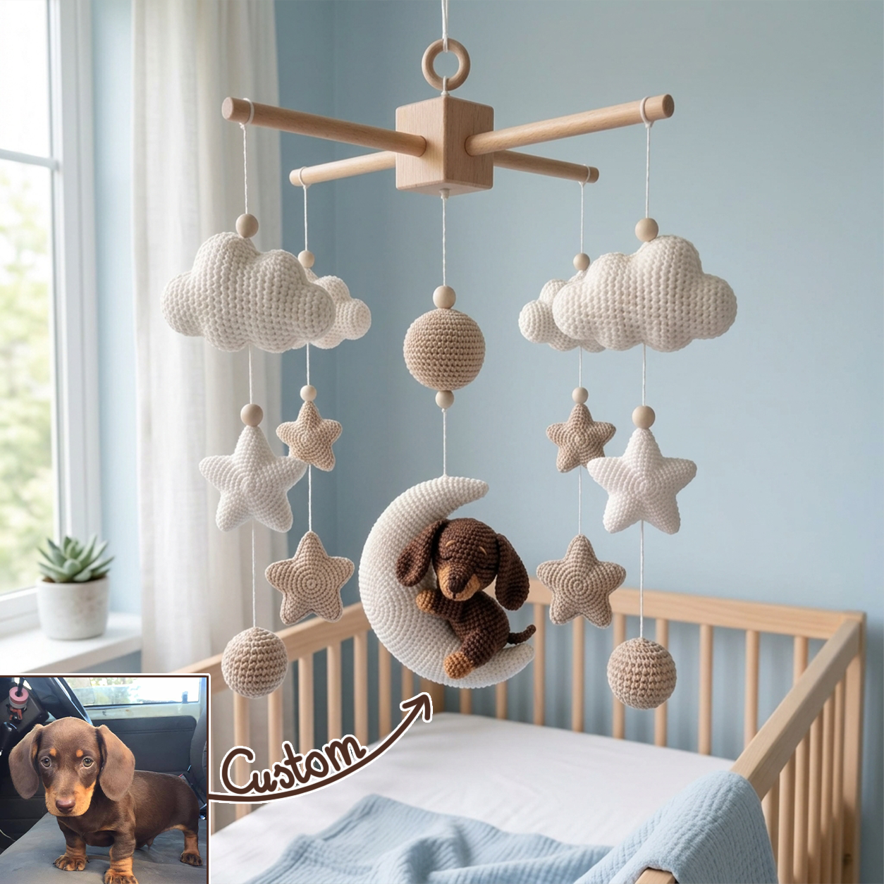 Personalized Dog Crochet Baby Mobile, Custom Color Nursery Decor