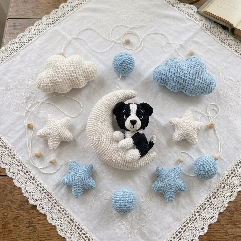 Personalized Dog Crochet Baby Mobile, Custom Color Nursery Decor