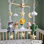 Little Ranch Crochet Crib Mobile, Handmade Farm Nursery Hanging with Cactus, Sunflower, Moon and Stars
