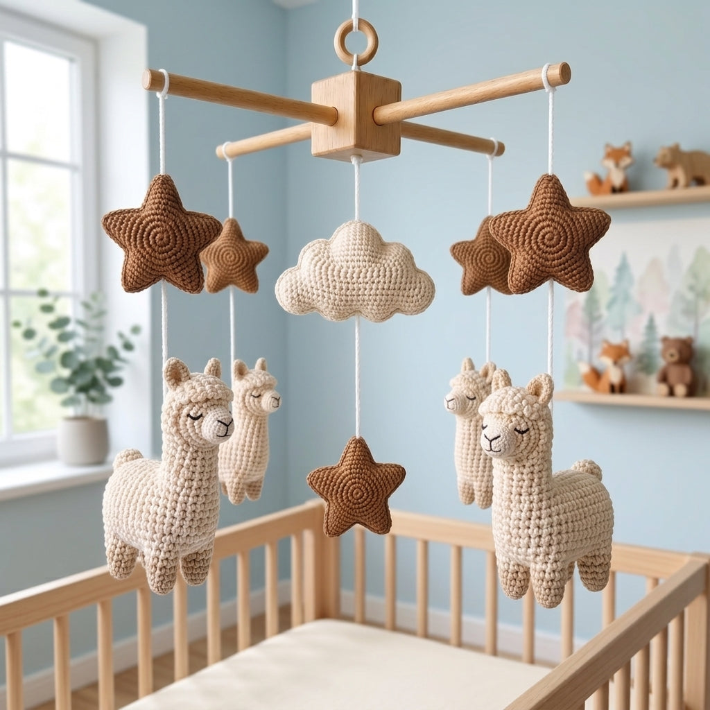 Crochet Animal Baby Mobile, Bunny Llama Sheep Cat Crib Mobile