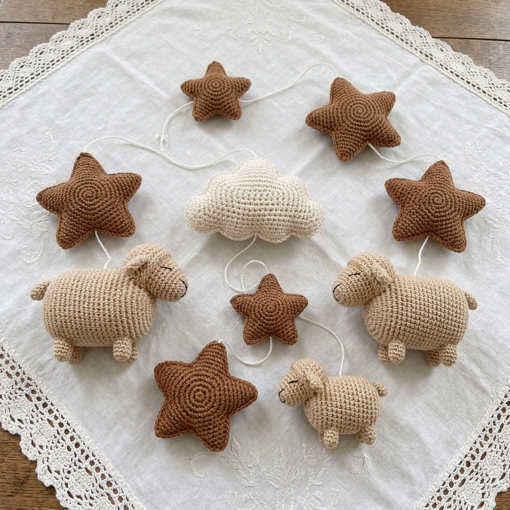 Crochet Animal Baby Mobile, Bunny Llama Sheep Cat Crib Mobile