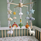 Boho Llama Crochet Baby Mobile, Handmade Desert Crib Hanging with Rainbow, Cactus, Stars and Clouds