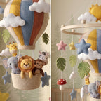 Handmade Felt Hot Air Balloon Baby Mobile – Safari Animal Nursery Crib Decor