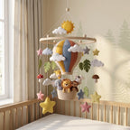 Handmade Felt Hot Air Balloon Baby Mobile – Safari Animal Nursery Crib Decor
