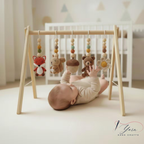 Handmade Custom Woodland Baby Gym | Personalized Wooden Play Gym with Crochet Forest Friends Theme Toys | Neutral Montessori Nursery Decor | Baby Shower Gift