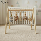 Handmade Custom Woodland Baby Gym | Personalized Wooden Play Gym with Crochet Forest Friends Theme Toys | Neutral Montessori Nursery Decor | Baby Shower Gift