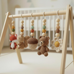 Handmade Custom Woodland Baby Gym | Personalized Wooden Play Gym with Crochet Forest Friends Theme Toys | Neutral Montessori Nursery Decor | Baby Shower Gift